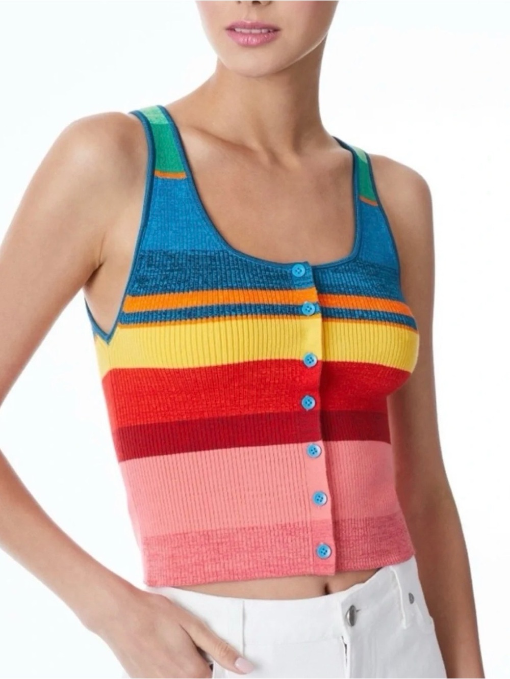 Alice + Olivia Rainbow Striped Button Front Knit Tank Sz S/P
